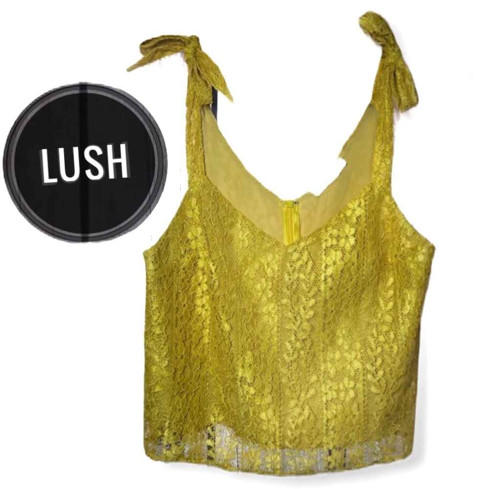 LUSH Yellow Crochet Lace V-Neck Tank